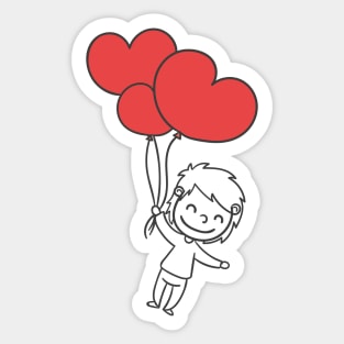 Valentine's Day - Boy with Heart Balloons Sticker